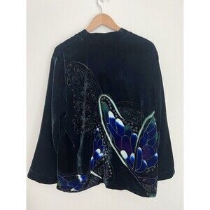 Chicos Teal Crushed Velvet Butterfly Silk Blend Jacket Whimsigoth Fairy Artsy